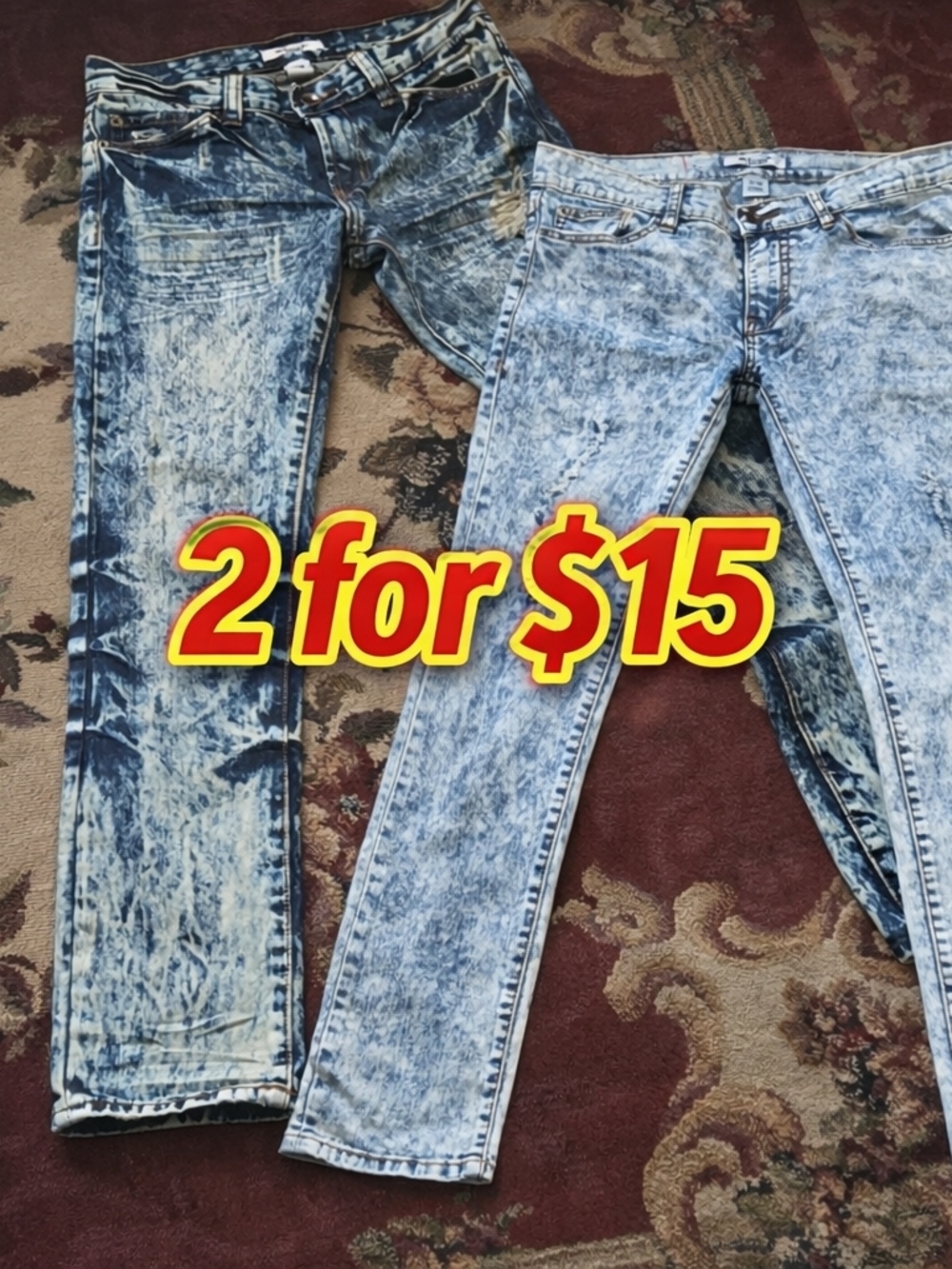 Scout Acid Wash Jeans in Blue with Tan Stitching